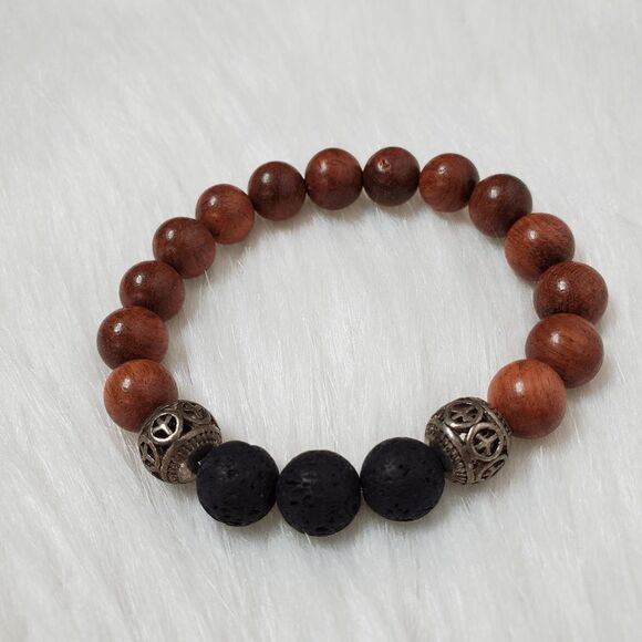 ESSENTIAL CHARMS Rosewood and lava stones stretch bracelet size S/M - Picture 9 of 11